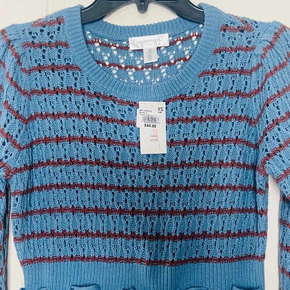 Motherhood Maternity Striped Pointelle Maternity Sweater Provincial Blue XSM - Picture 4 of 8